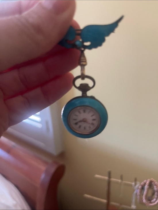 Retro Chic Turquoise Blue Winged Pendant Watch
